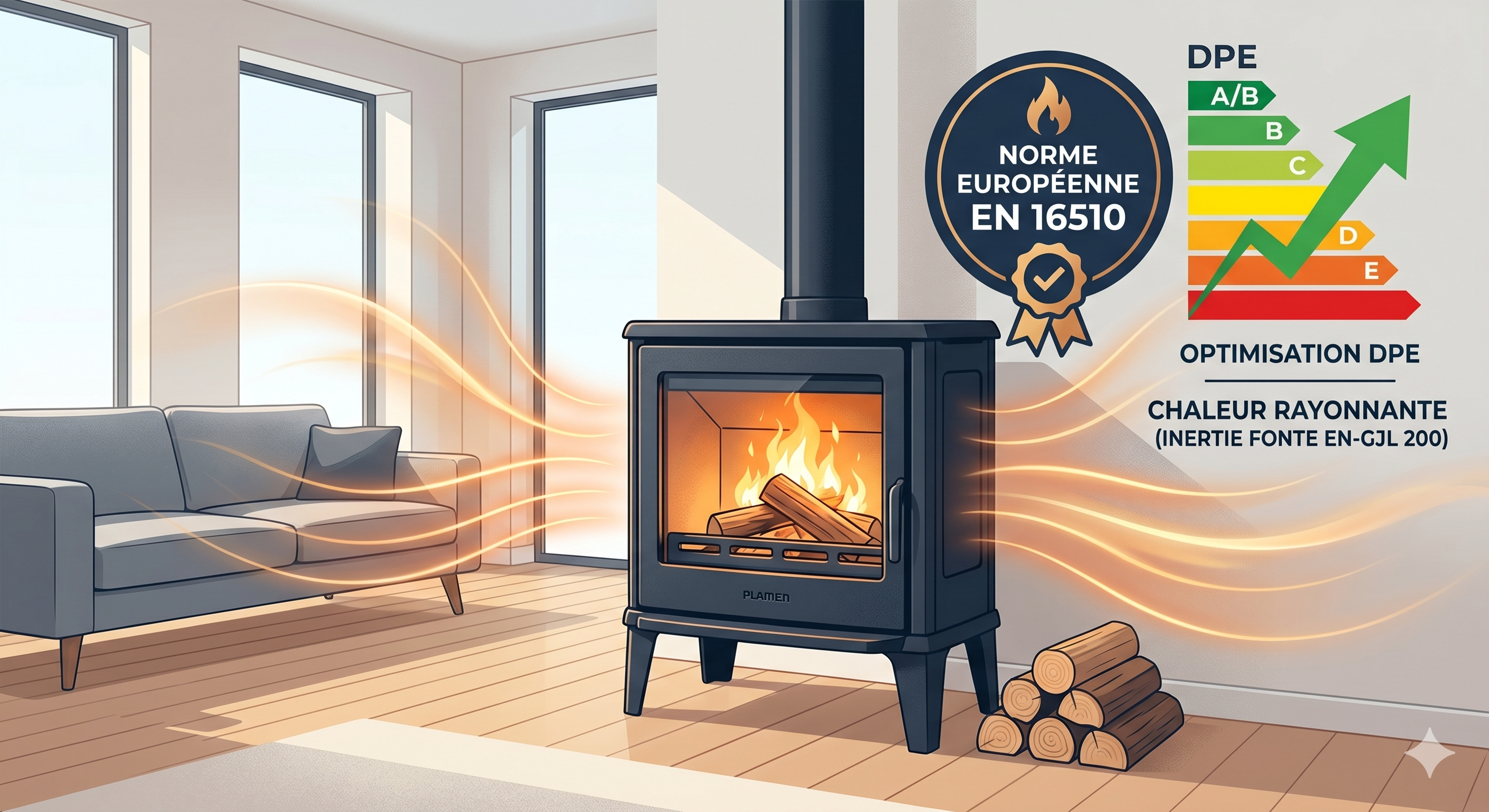 Découvrez comment l'installation d'un poêle à bois en fonte massive répondant à la norme EN 16510 peut optimiser votre DPE tout en réduisant votre entretien.
