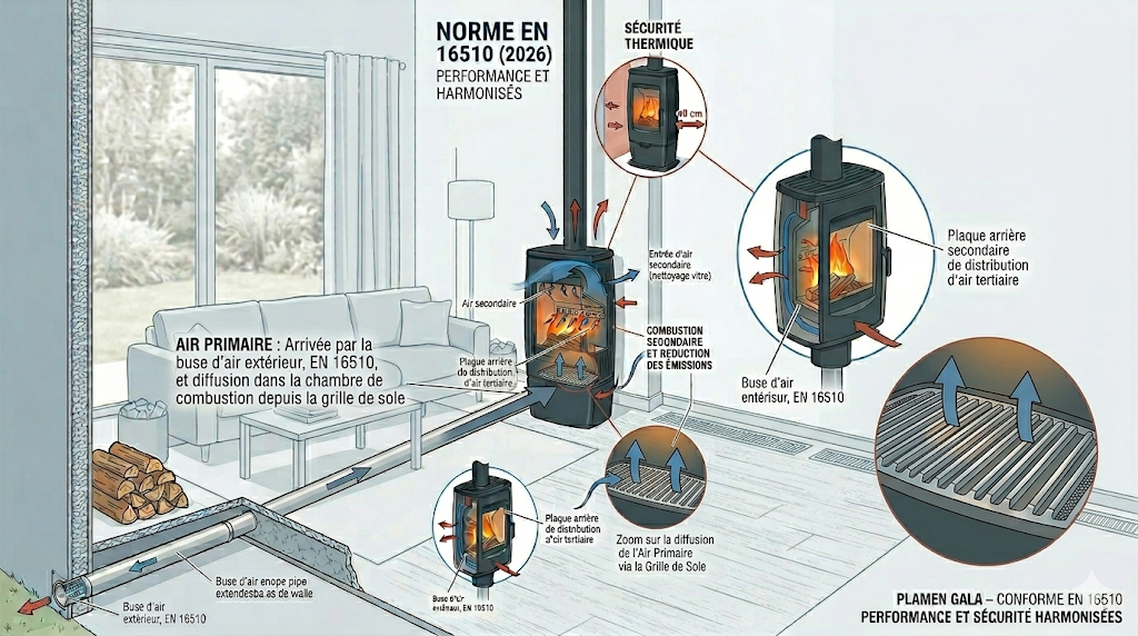 En ce début d'année 2026, la norme EN 16510 est effectivement devenue la référence centrale, remplaçant les anciennes normes fragmentées (comme la EN 13240 pour les poêles ou la EN 13229 pour les inserts). C'est un point crucial car elle harmonise enfin les tests de performance et de sécurité au niveau européen.